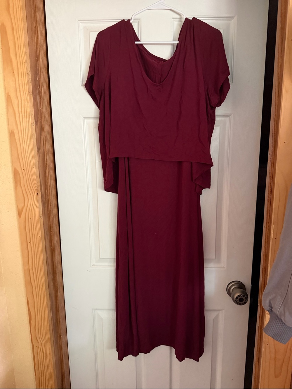 Layered Burgundy Maxi Dress with Draped Bodice